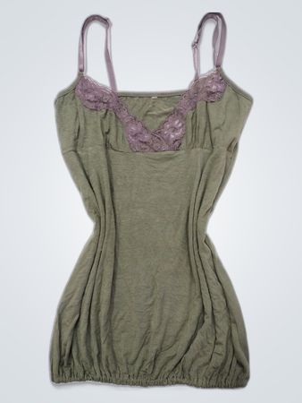 Green Tank Top with Lace Trim