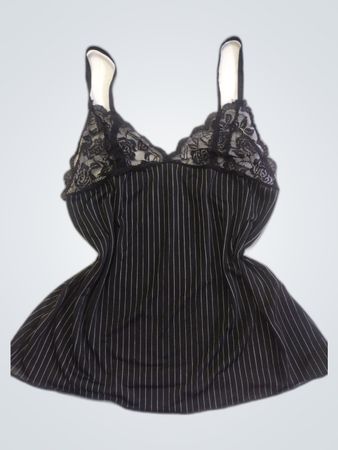 Black Lace Trim Camisole with White Stripes