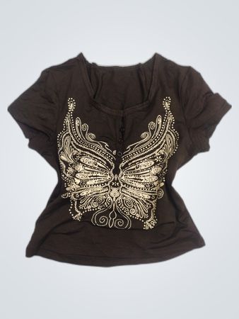 Brown Butterfly Graphic T-Shirt