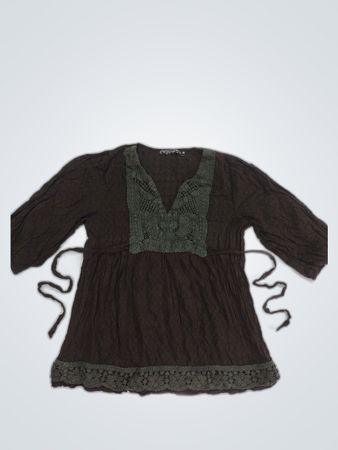 Brown Lace-Trimmed Top