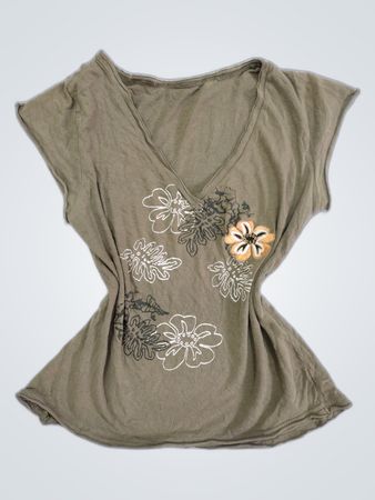 Olive Green Floral Peplum Top