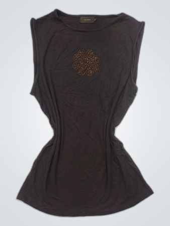 TATΩM Black Sleeveless Top with Embellished Flower Design