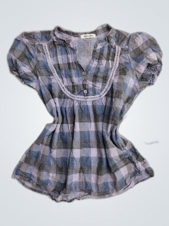Massimo Gray Blue Plaid Blouse