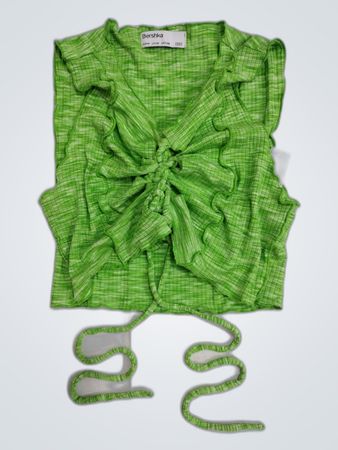 Bershka Green Ruffle Cami Top