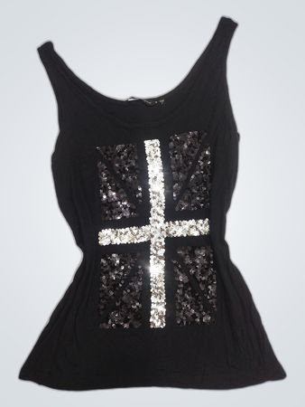 Black Tank Top with Sequin Cross Design
