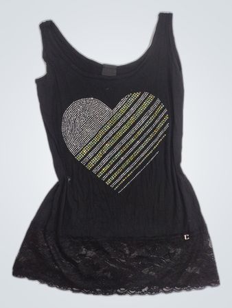 Coconuda Black Tank Top with Rhinestone Heart Design