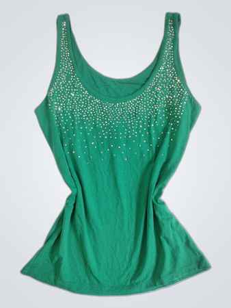 Green Tank Top with Rhinestones
