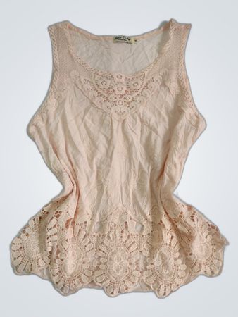 Peach Lace Trimmed Top
