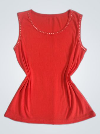 Red Sleeveless Top with Rhinestones