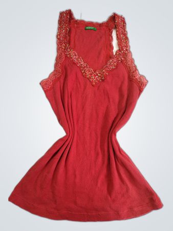 Red Lace-Trimmed Tank Top