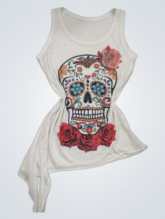 White Tank Top with Sugar Skull Design