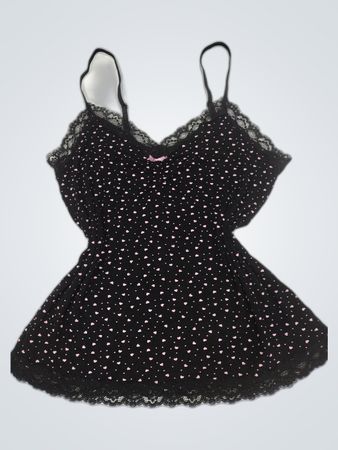 Censored Black Lace Camisole with Pink Hearts