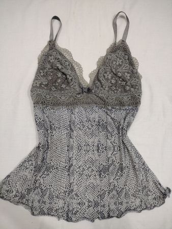Gray Snake Print Lace Trim Cami