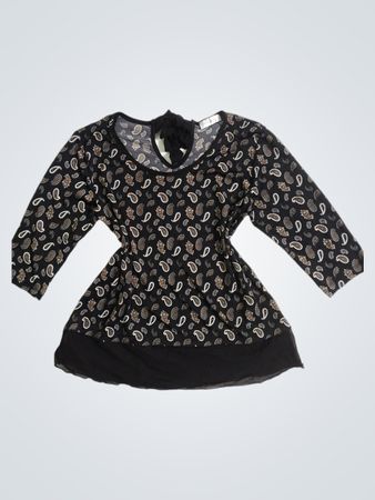 Cache Cache Damen Schwarzes Paisley-Print 3/4-Ärmel-Oberteil mit Schleifendetail