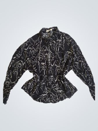 Pull&Bear Schwarz-weißes grafisches Druck Hemd mit Knopfleiste