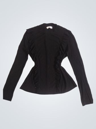 MNG Schwarzes Geripptes Rüschenshirt mit langen Ärmeln