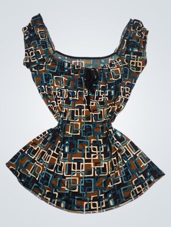 Damen Bluse mit braun-blau-weiße geometrische Print