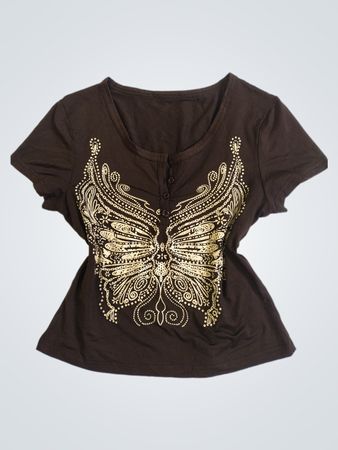 Braun T-Shirt mit Schmetterlingsgrafik