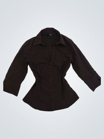 H&M Braunes Fitted Button-Up Hemd