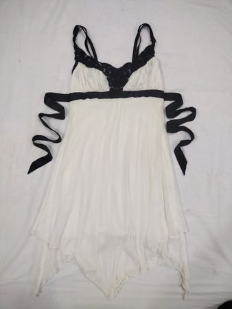 Jane Norman White and Black Lace Trimmed Dress with Ribbon