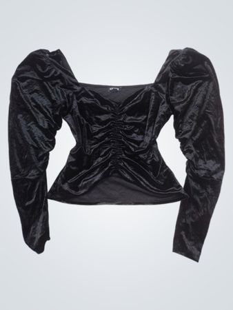 Express Black Velvet Ruched Puff Sleeve Top