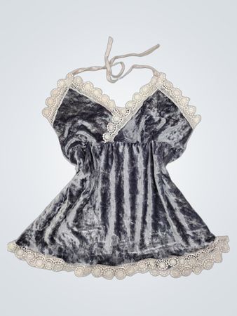 Grau samtige Camisole mit Spitzenbesatz