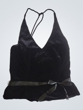 XSCAPE von Joanna Chen Schwarzes Samt-Haltertop mit Ripsband-Detail