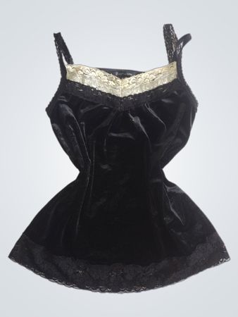 Regard caressant Black Velvet Lace Trim Cami Top