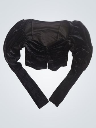 Schwarzes Samt Puffärmel Crop Top