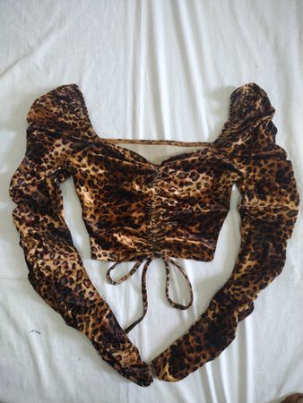 Leopardenmuster Raffung Crop Top mit Bindungsdetails