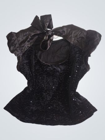 Nanette Lepore Schwarzes Paillettenoberteil mit Schleife