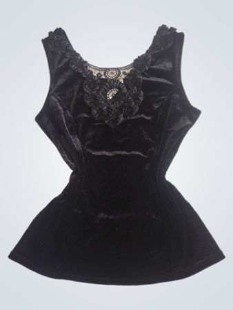ARIANNE Black Velvet Lace Trim Tank Top L/G