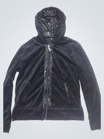 Schwarzer Pailletten-Velours-Hoodie