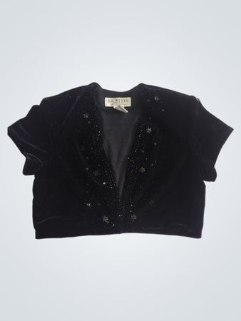 J.R. Nites Petites Schwarze Perlenbesetzte Samt Kurzjacke