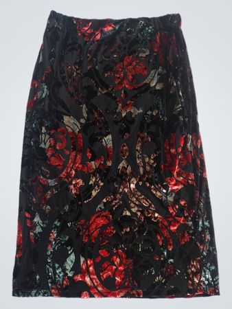 AZACI Black Velvet Burnout Floral Print Midi Rock
