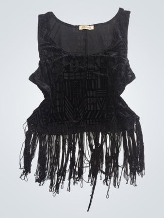 ARDEN B. Black Velvet Geometric Print Fringe Crop Top