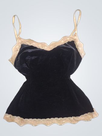 New York Company Intimates Schwarzes Samt-Cami mit Spitzenbesatz