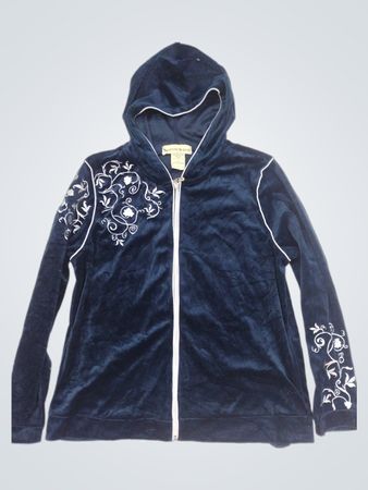 Siebenundzwanzig Avenue Blauer Velours Bestickter Hoodie