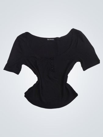 Terranova Schwarzes Ripp-Henley-Crop-Top