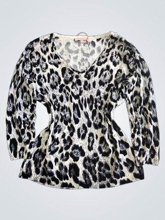 Leopardenmuster Pailletten V-Ausschnitt Pullover