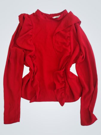 Rotes Rüschenshirt mit langen Ärmeln