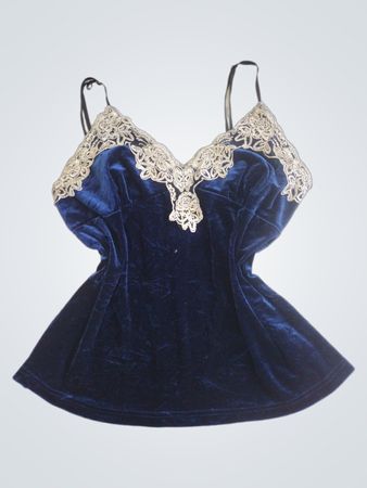 Blaues Samt-Cami mit Spitzenbesatz