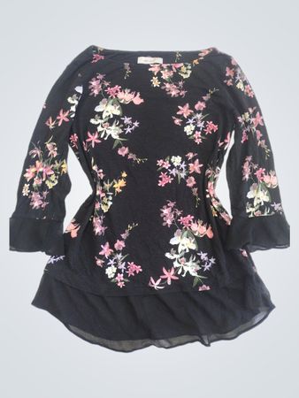 Per Una Schwarzes Floral Print Rüschensaum Top