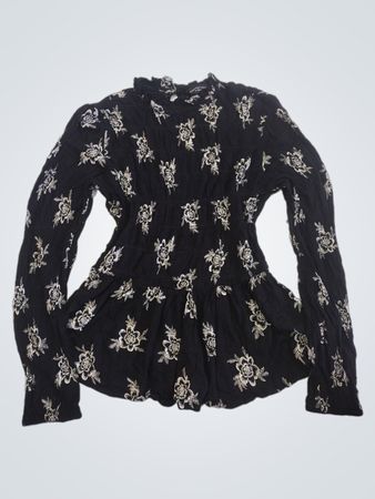 Dorothy Perkins Schwarzes Florales Langarm-Peplum-Oberteil