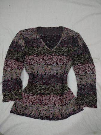 Langarm-V-Ausschnitt Floral Druck Bluse