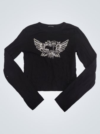 Bershka Schwarzes Langarm-Graphic-Top