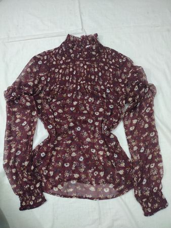 PIECES Floral Smocked High Neck Blouse