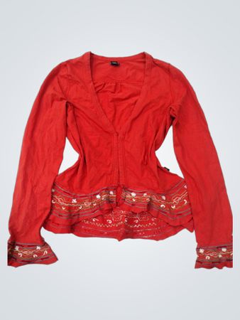 DIDI Rotes besticktes Peplum-Top
