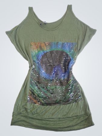 CRISTIAN LAV Grünes Tanktop mit Pailletten-Pfau-Design