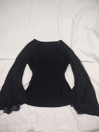 Schwarzes Mesh-Glockenärmel-Top